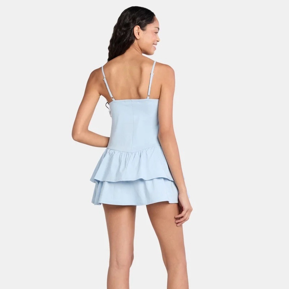 Light Blue Drop Waist Ruffle Dress - Picture 2 of 6